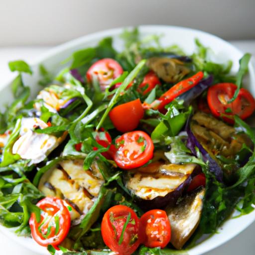 arugula, grilled eggplant and tomato salad