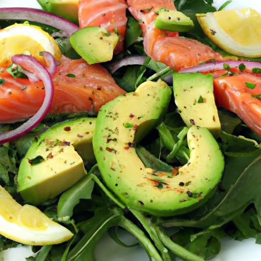 arugula grilled salmon and avocado salad