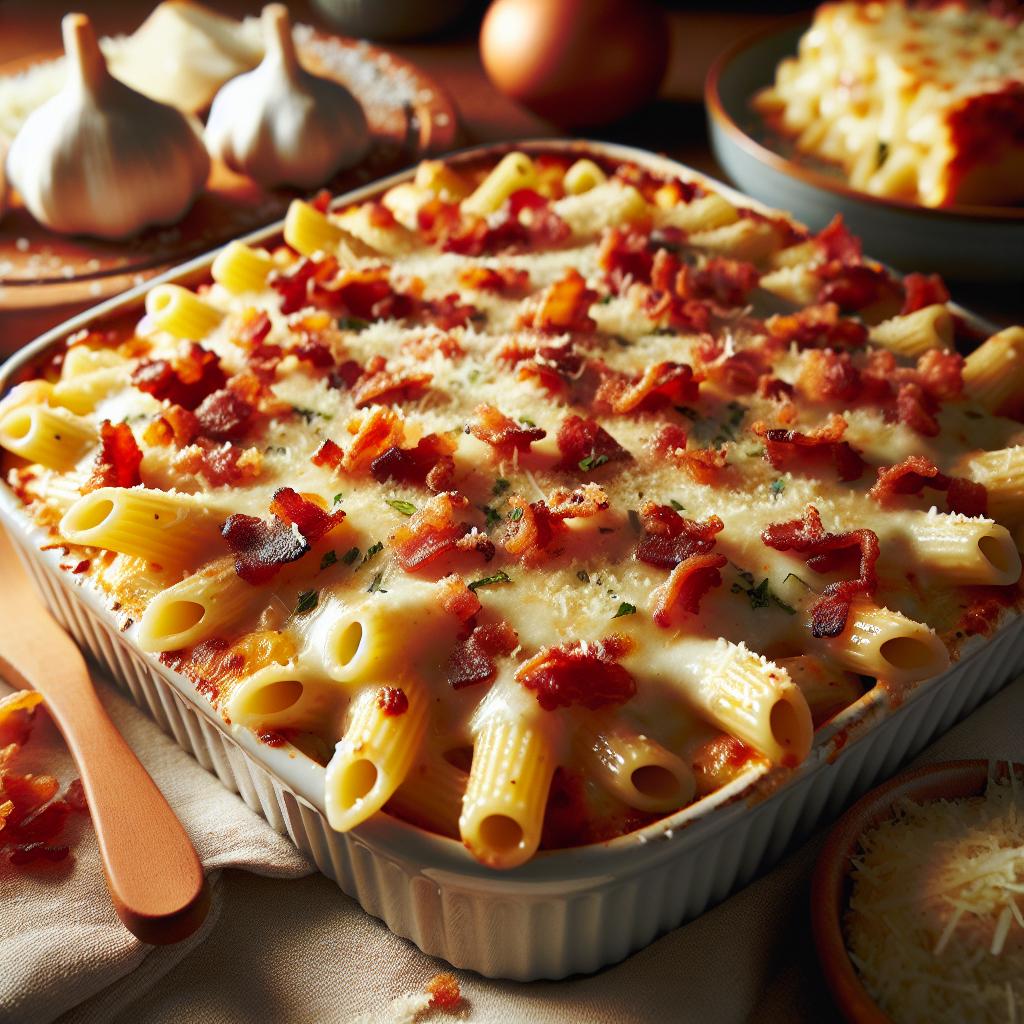 bacon alfredo pasta bake