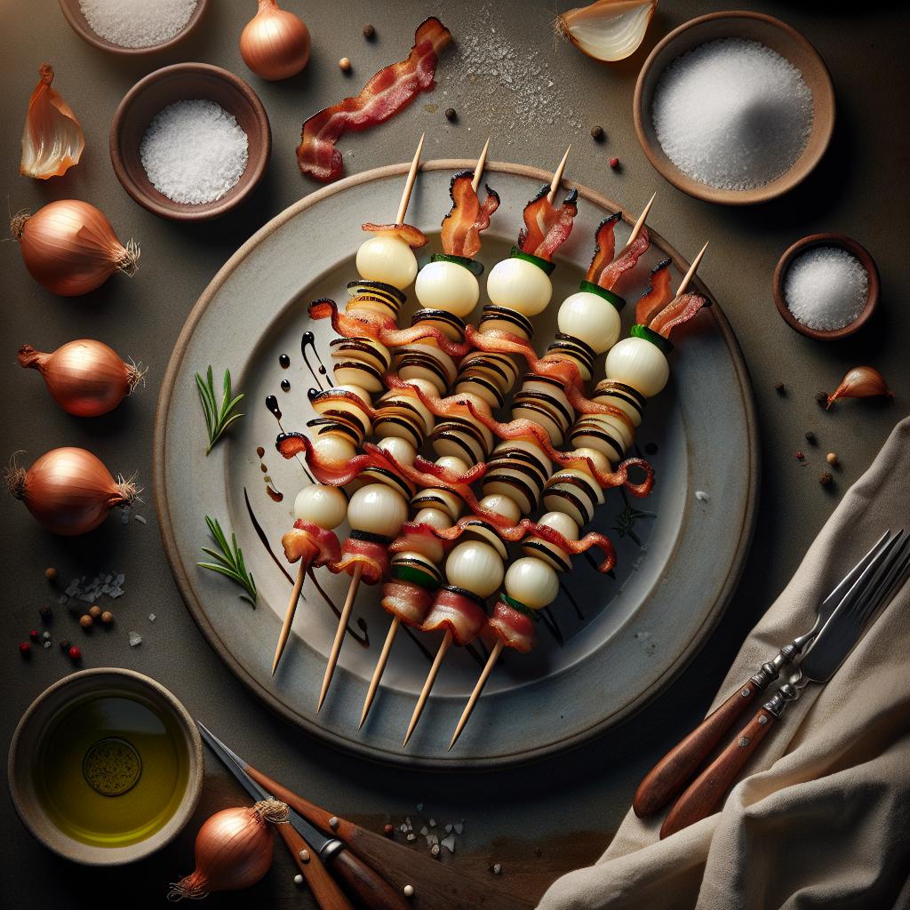 bacon and pearl onion skewers