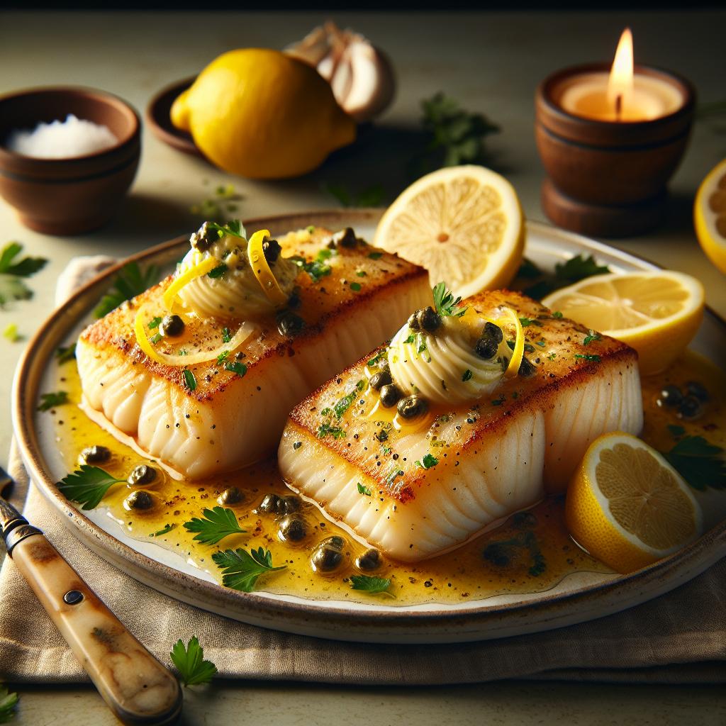 baked halibut with lemon caper butter