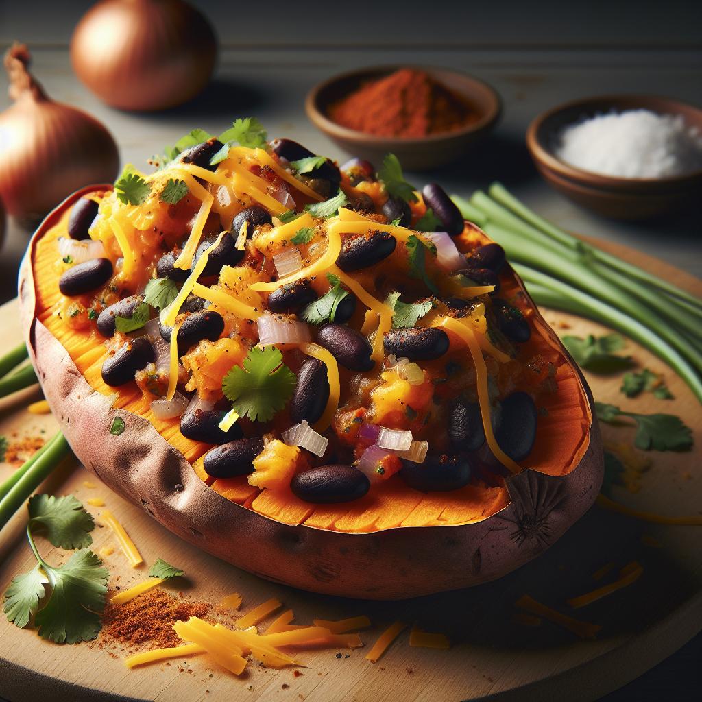 baked sweet potato with black beans