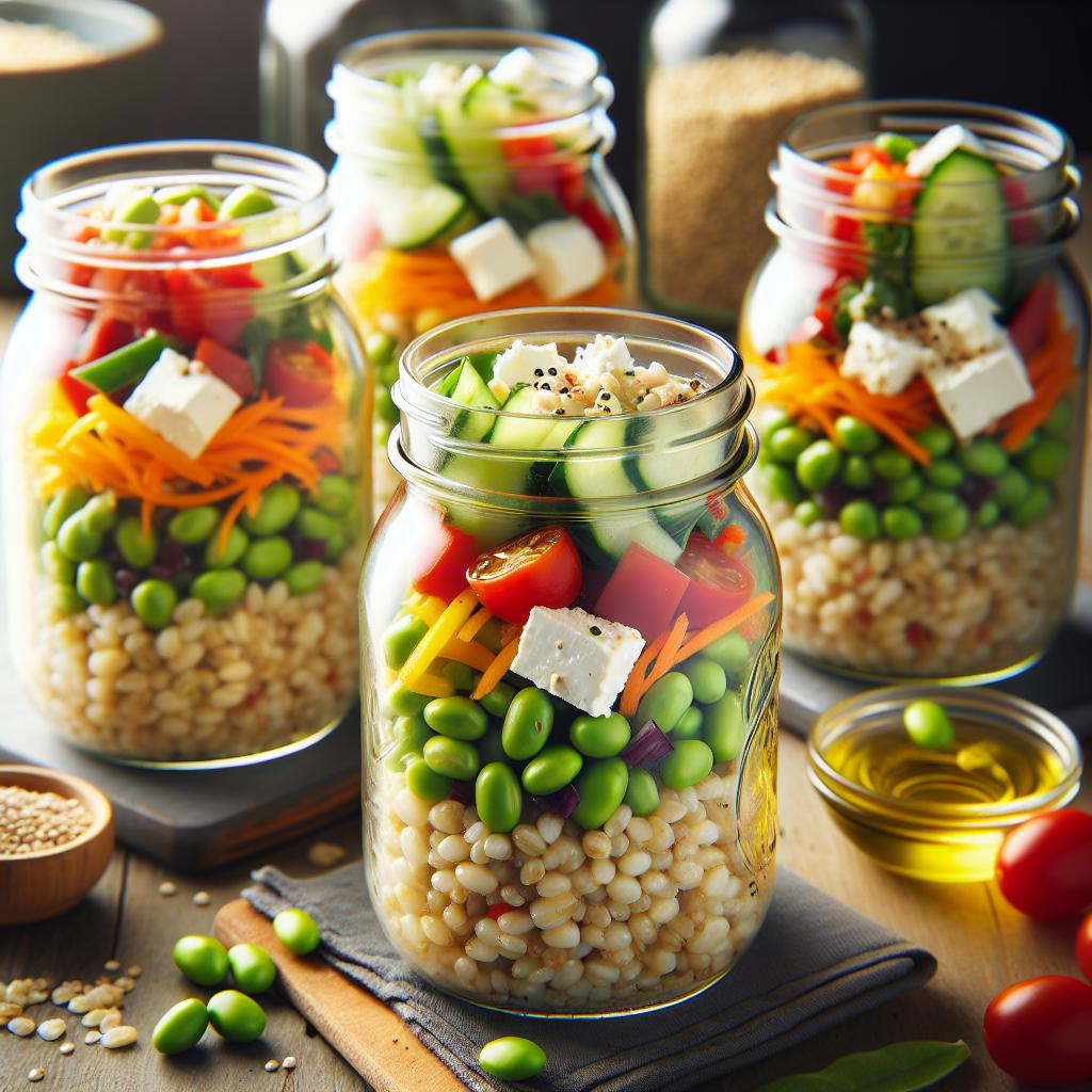 barley and edamame mason jar salad