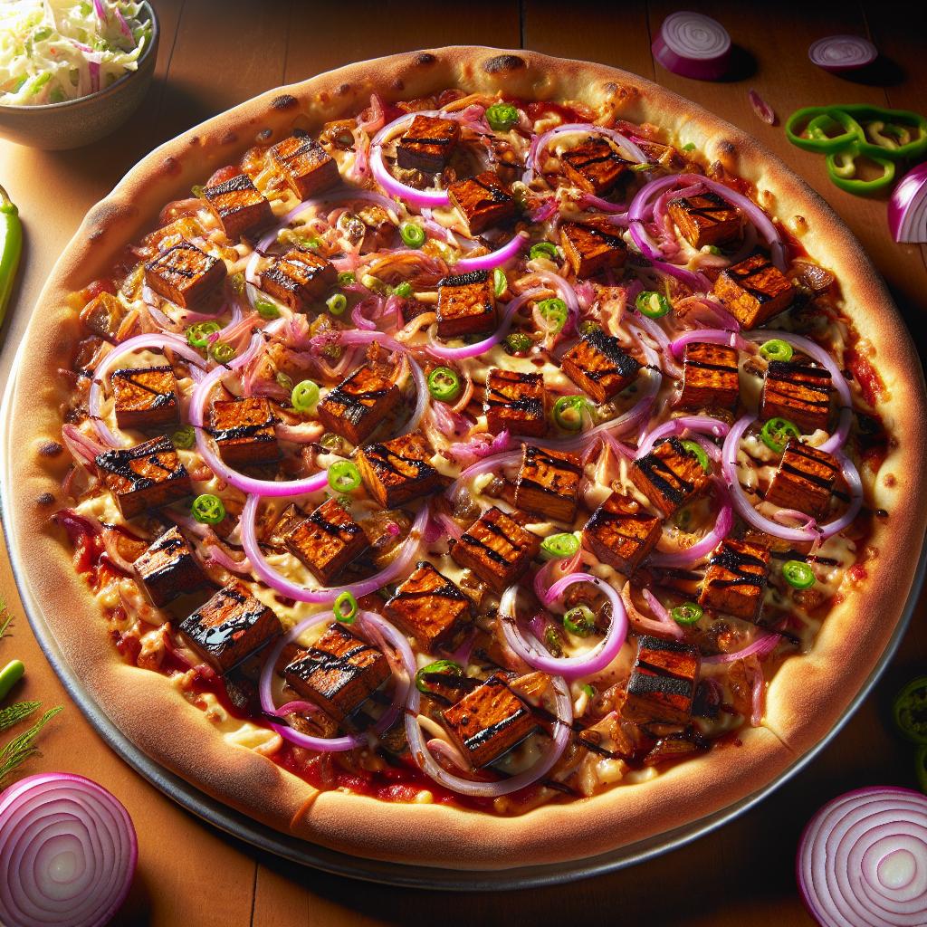 bbq tempeh and coleslaw pizza