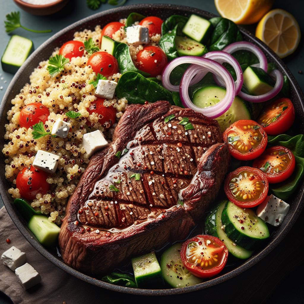 beef steak with quinoa salad