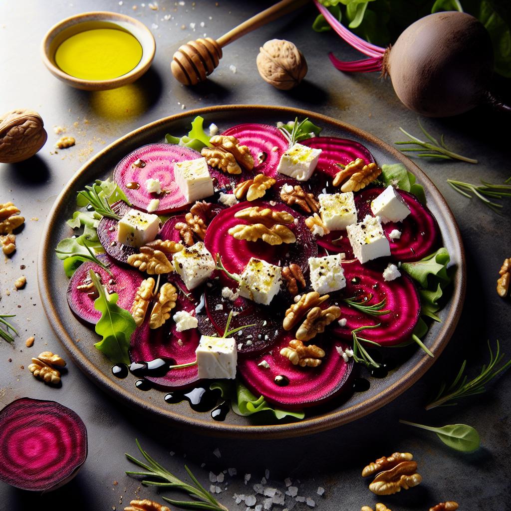 beetroot carpaccio salad with goat cheese and walnuts