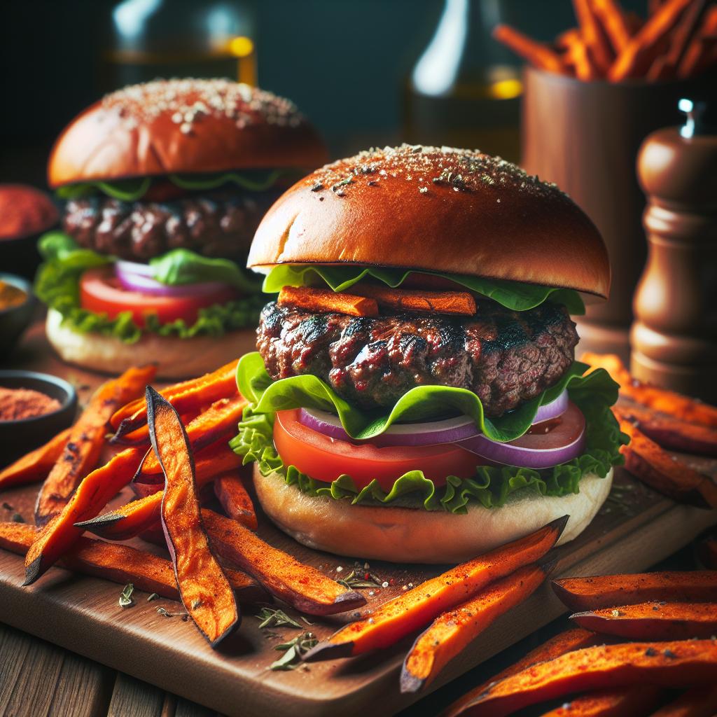 Bison Burgers with Sweet Potato Fries