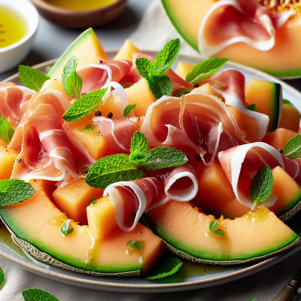 Cantaloupe and Prosciutto Salad with Mint Vinaigrette