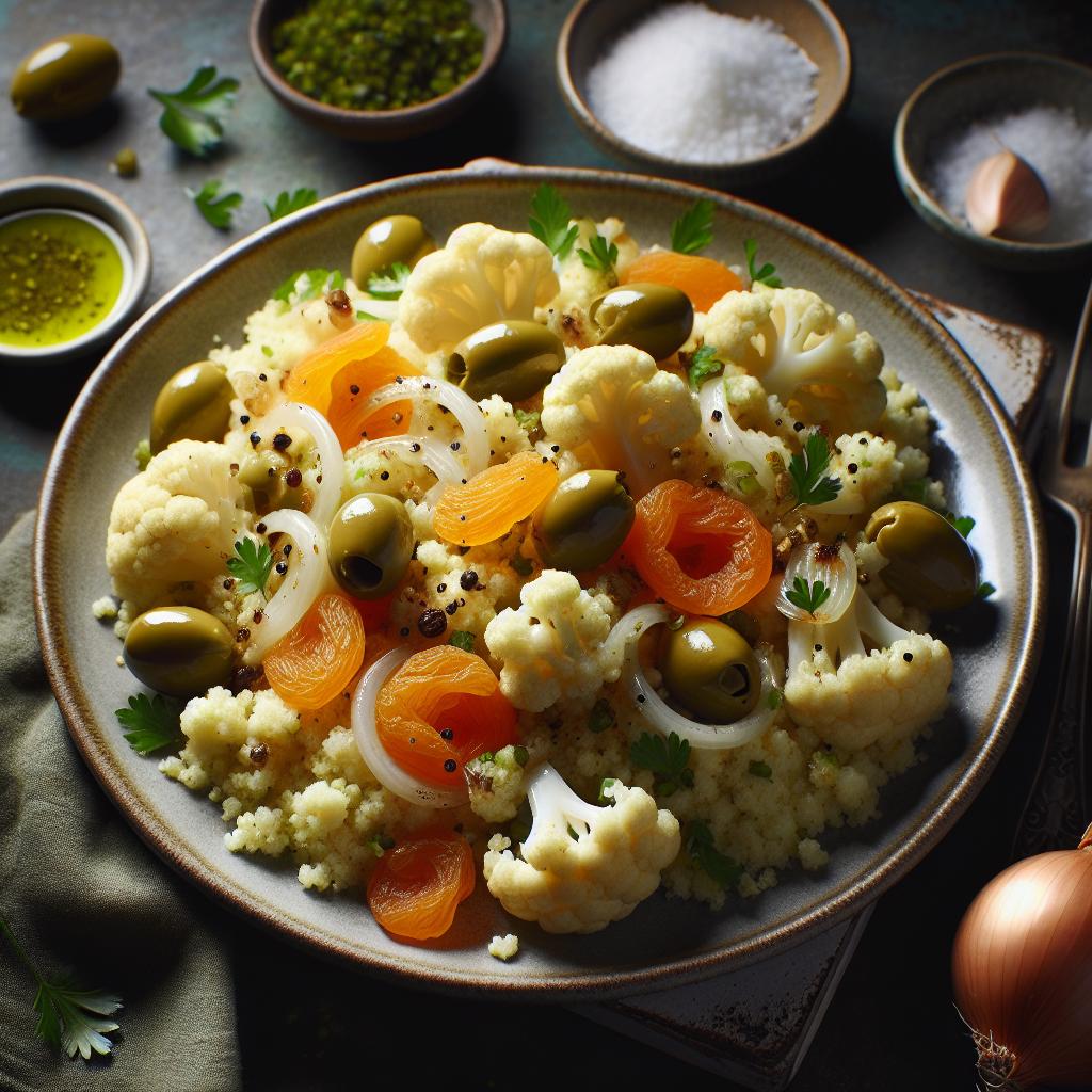 Cauliflower Couscous with Olives and Apricots