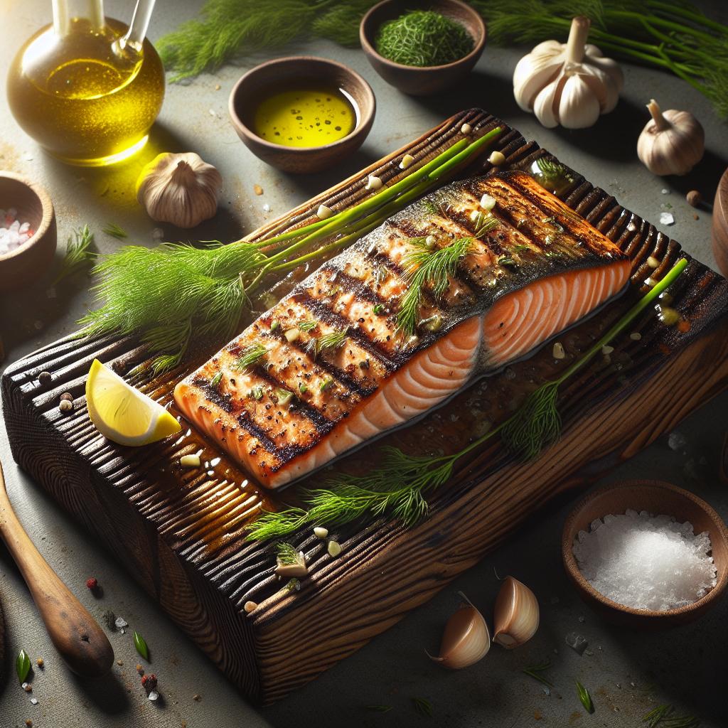 cedar plank salmon with dill sauce