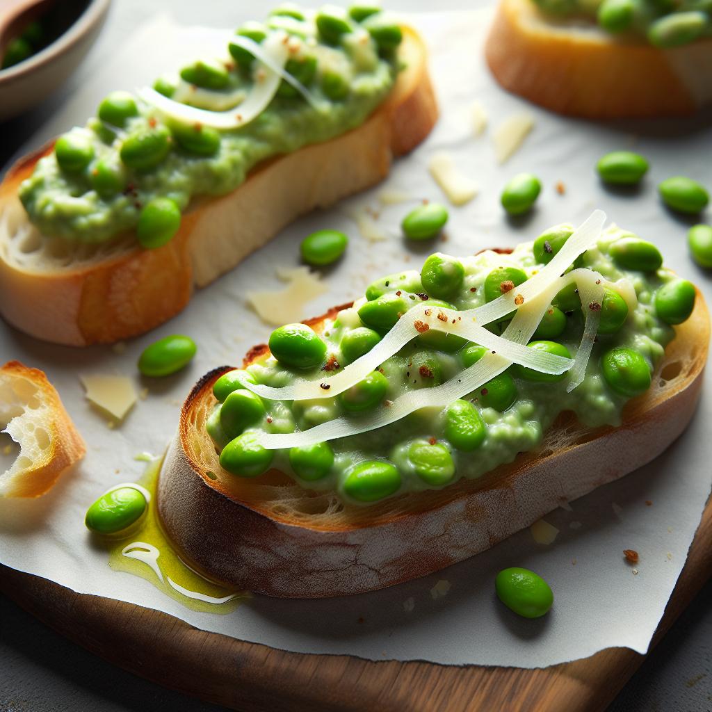 Cheesy Edamame Crostini