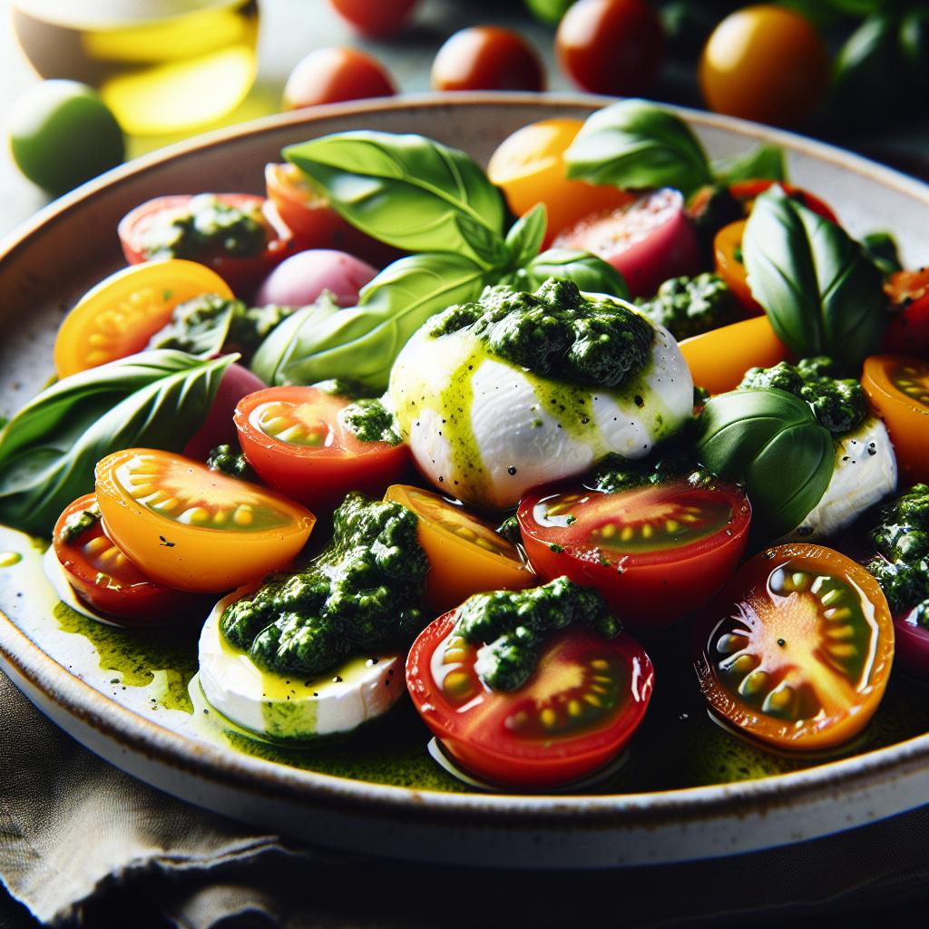 Cherry Tomato and Burrata Salad with Basil Pesto