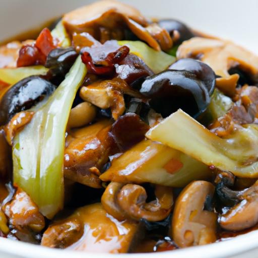 chinese gong bao chicken with shiitake mushrooms