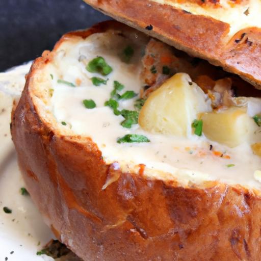 Clam Chowder in Sourdough Bowl