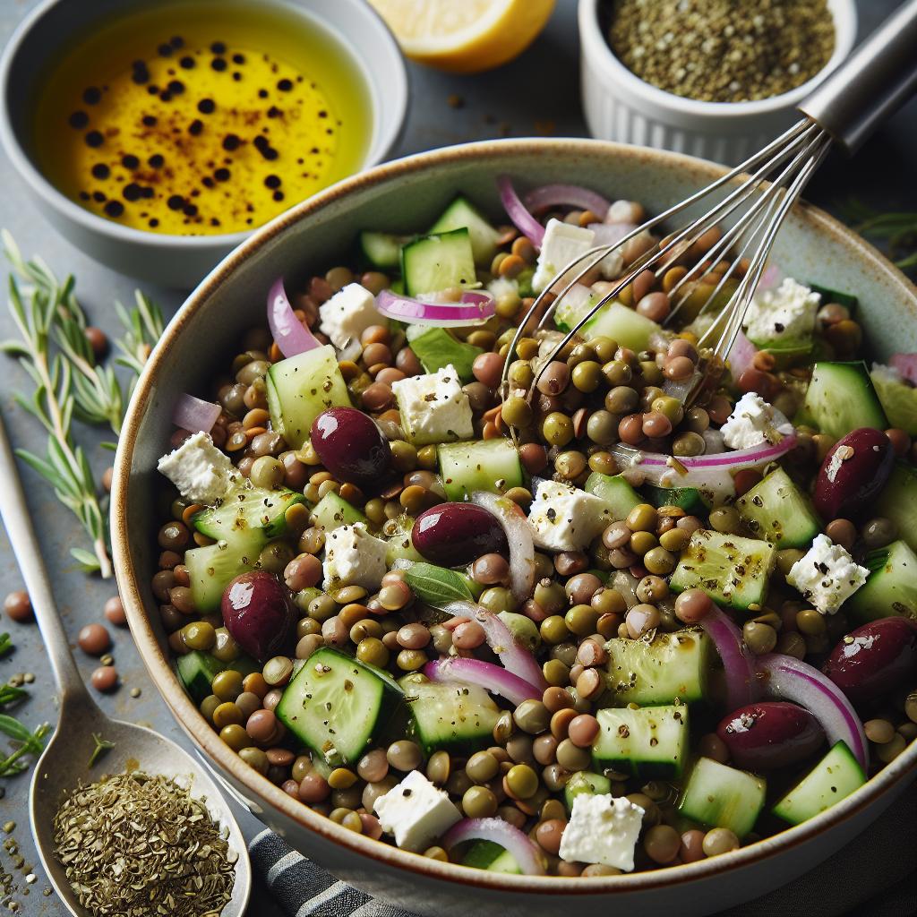 Cold Lentil Salad with Cucumbers and Olives