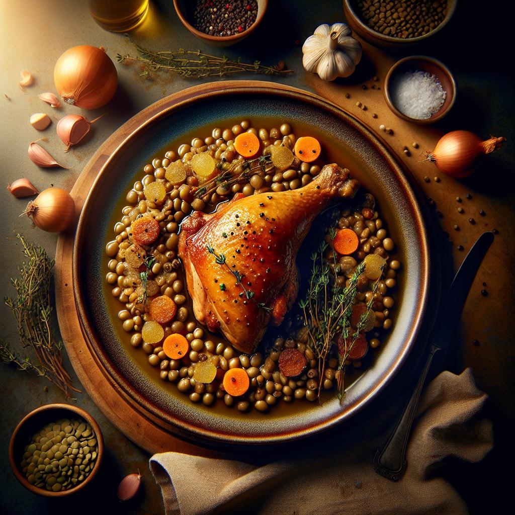 confit chicken thigh with lentils