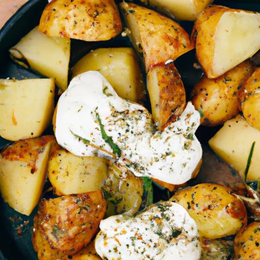 country potatoes with fresh herbs and goat cheese