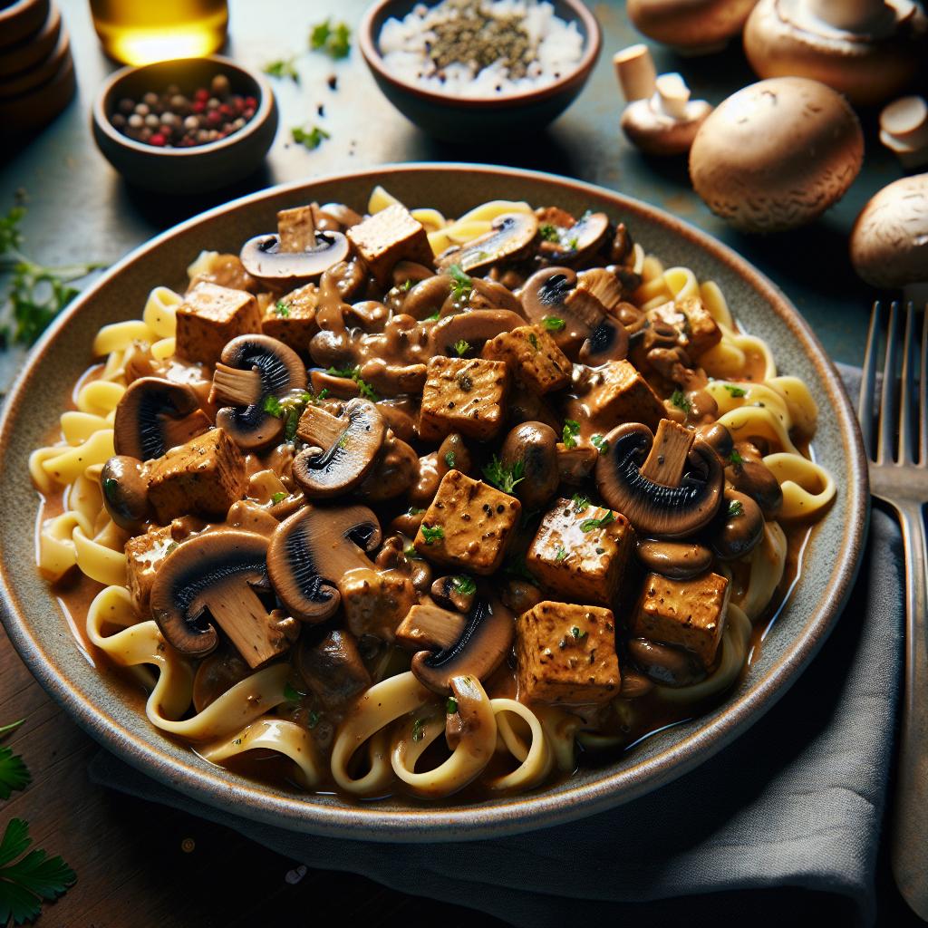 creamy mushroom tempeh stroganoff