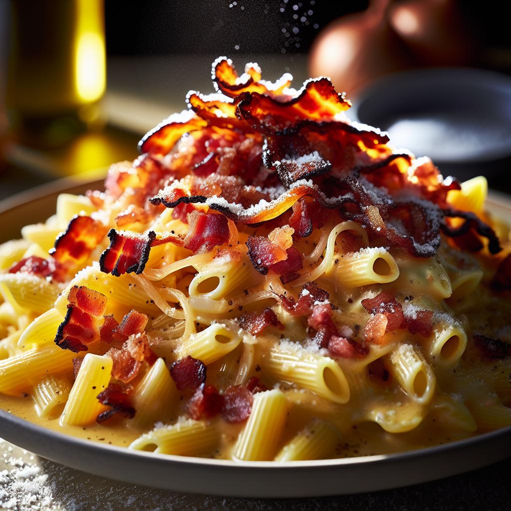 creamy pasta with bacon and onions