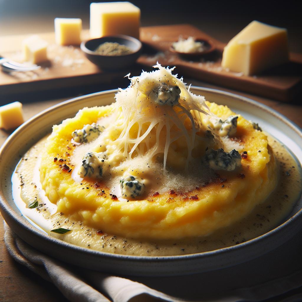 creamy polenta with three cheese fonduta