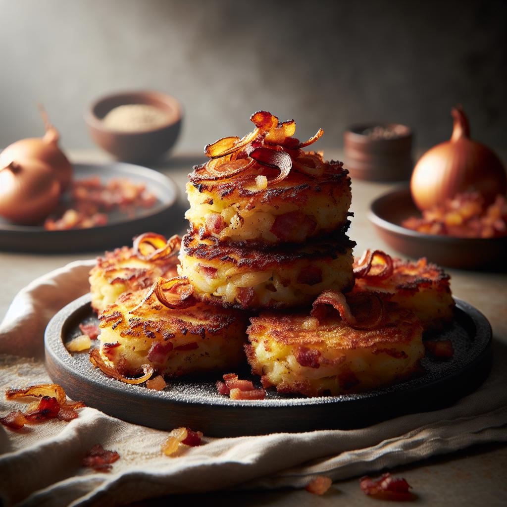 crispy onion and bacon potato cakes