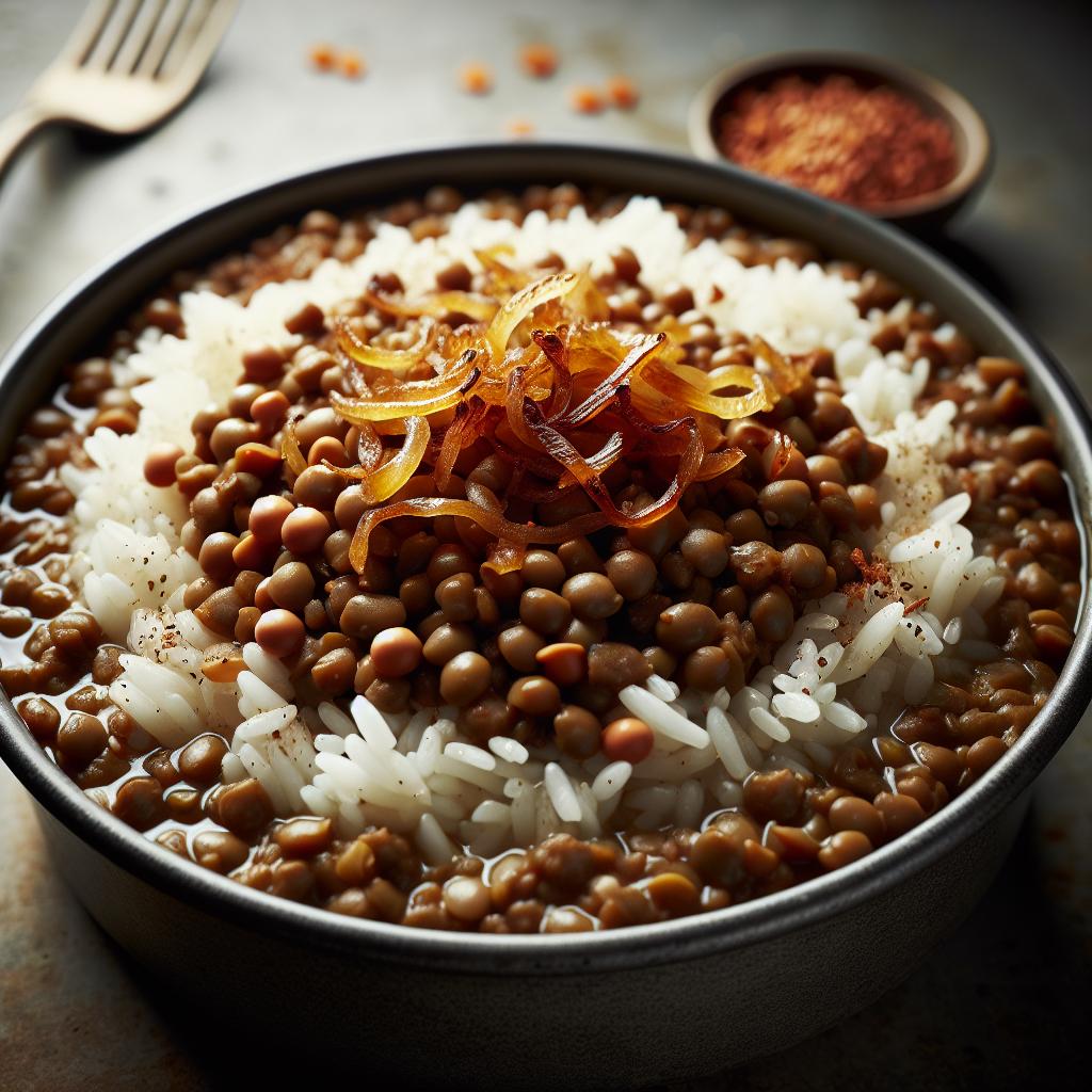 cumin spiced lentils with rice (mujadara)