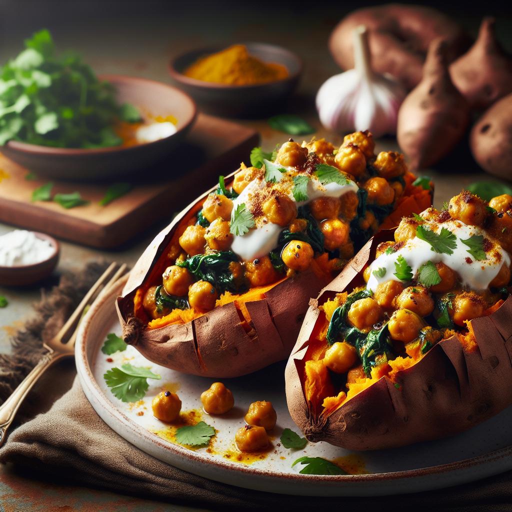 curried chickpea stuffed sweet potatoes