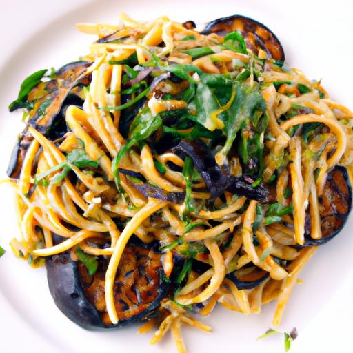 eggplant and arugula pesto pasta