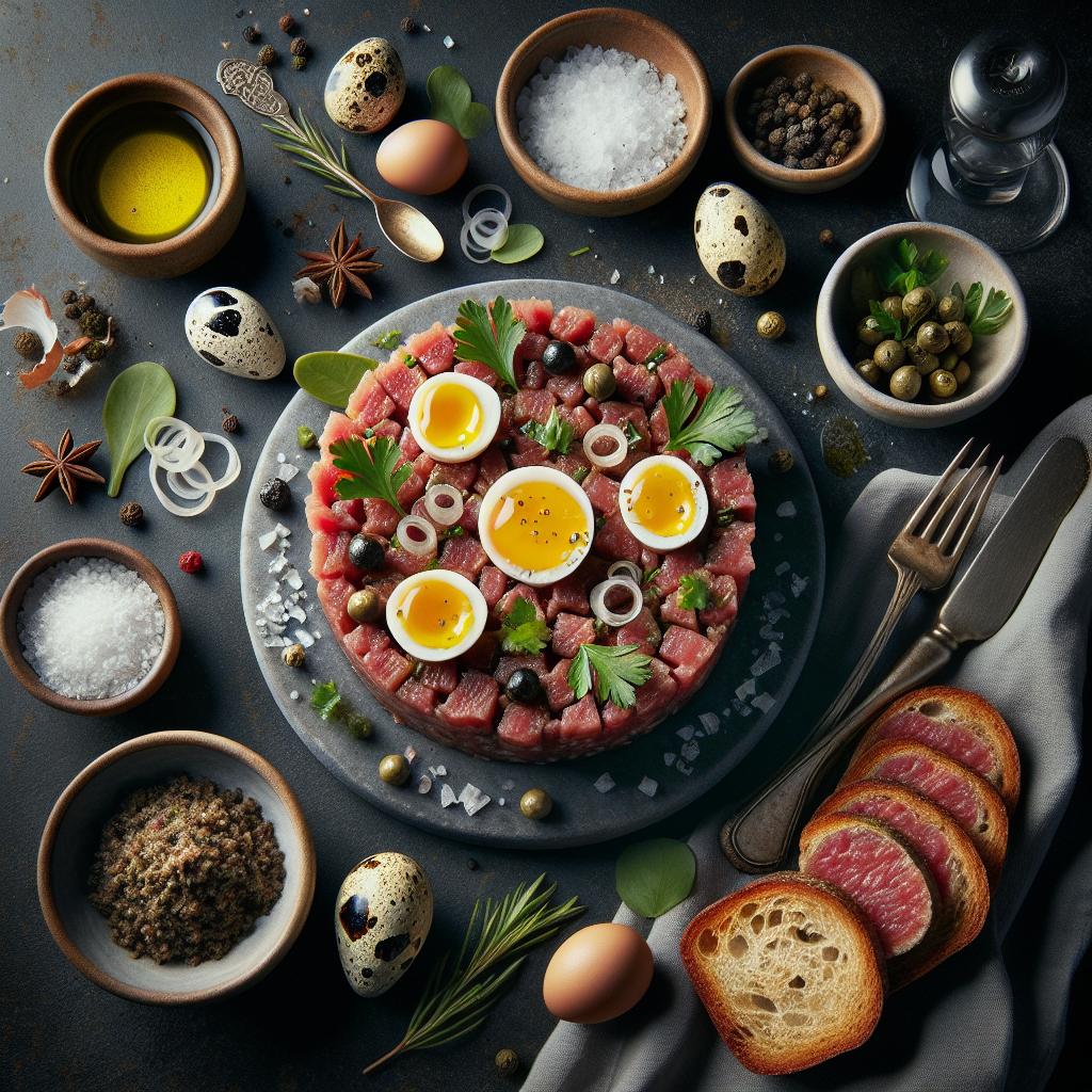 elk tartare with quail egg