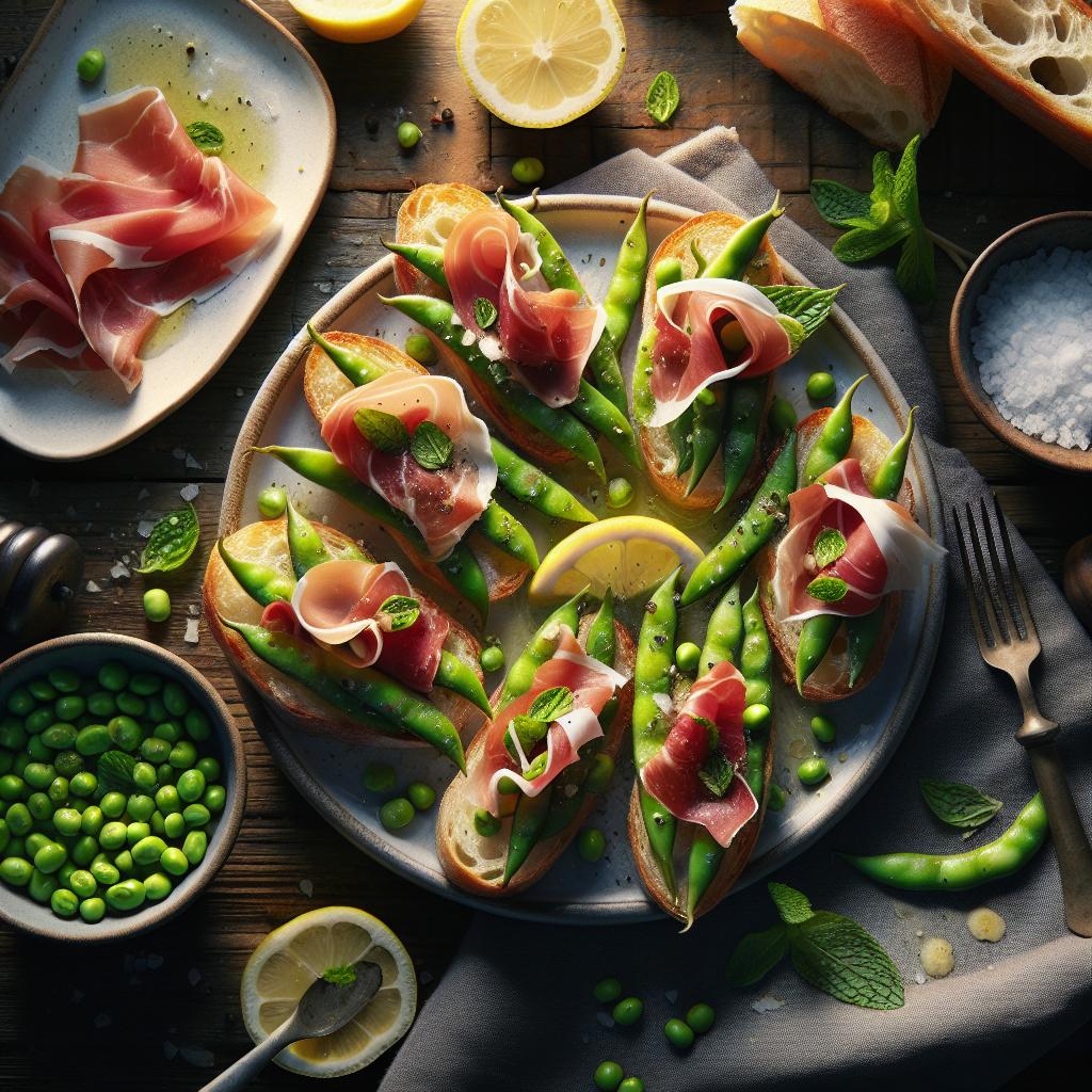 fava bean crostini with prosciutto and mint