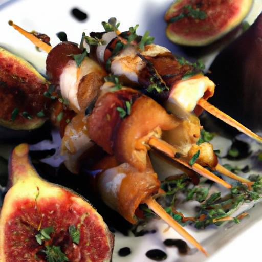 Fig and Bacon Wrapped Figs with Balsamic Reduction and Goat Cheese