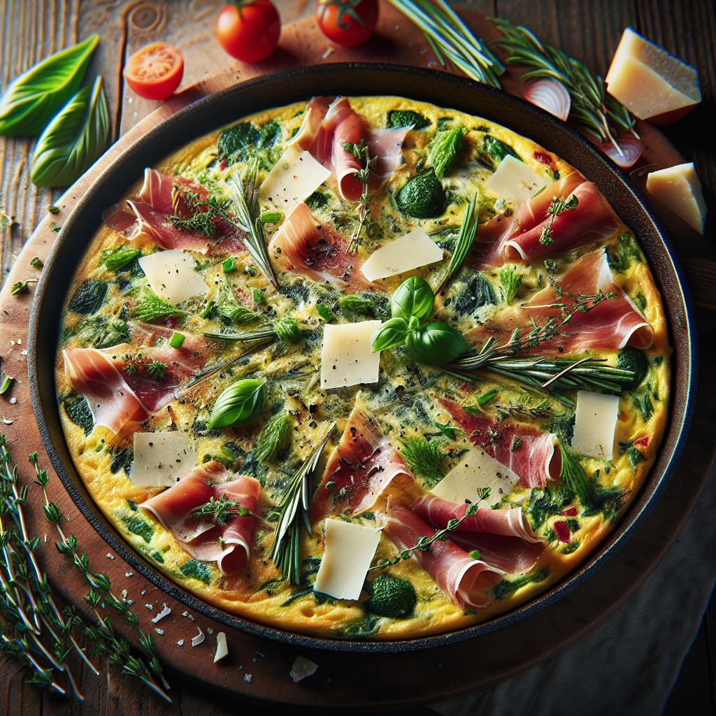 Five Herb Frittata with Prosciutto and Parmesan