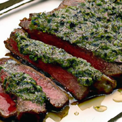 flat steak with chimichurri sauce