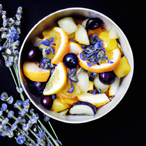 french fruit salad with lavender syrup