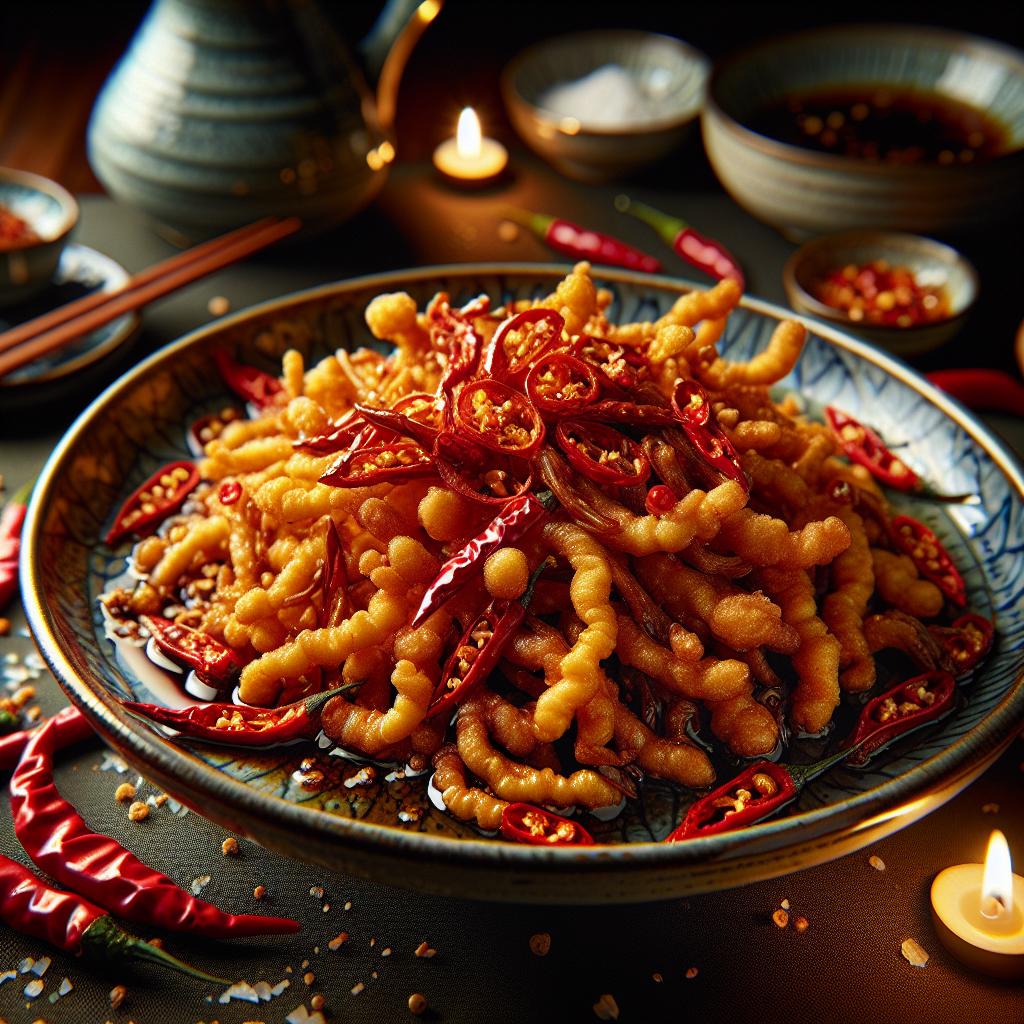 fried enokitake with chilies