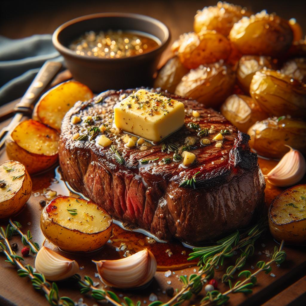 garlic butter herb steak and potatoes