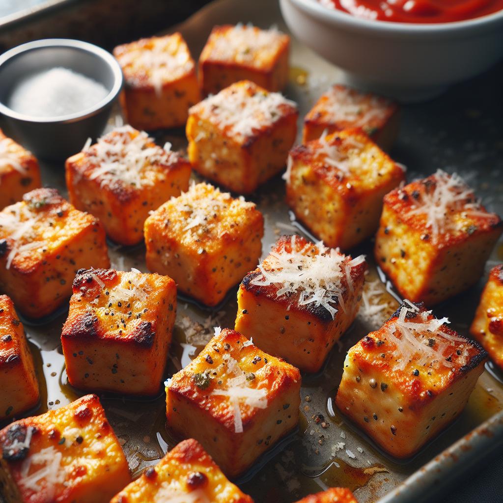 garlic parmesan baked tofu bites