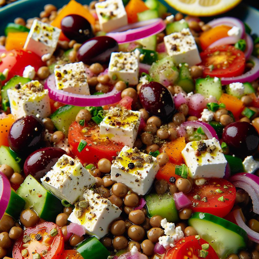 Greek Lentil Salad with Tofu Feta