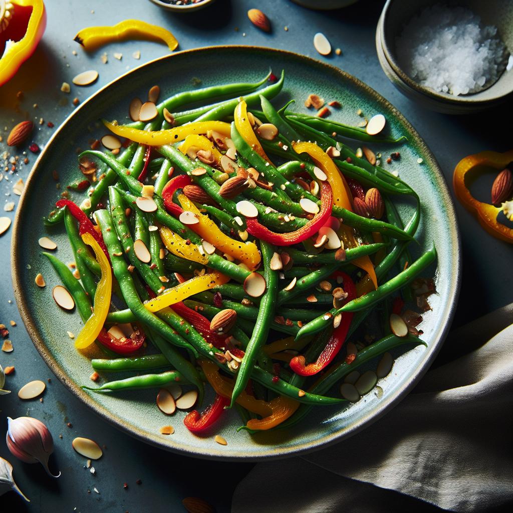 green beans and bell peppers with almonds