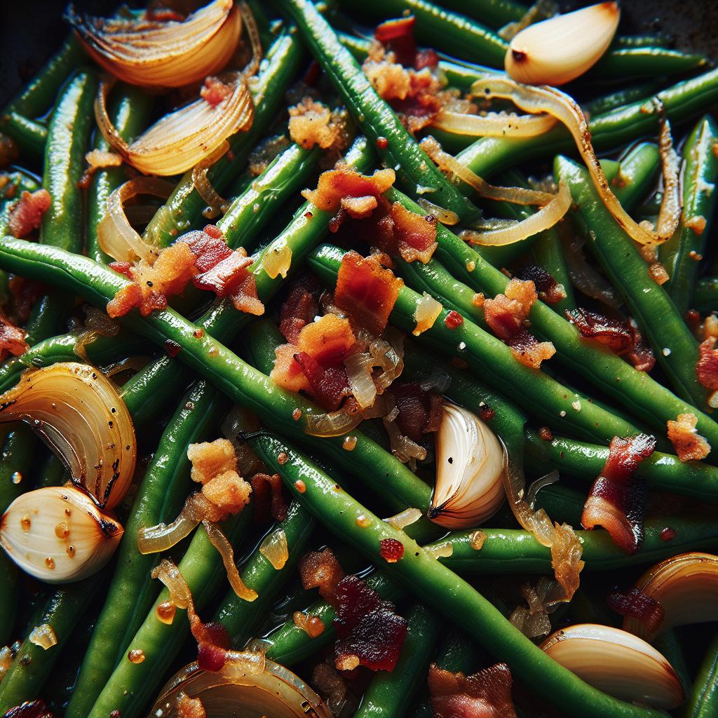 green beans with bacon and caramelized onions