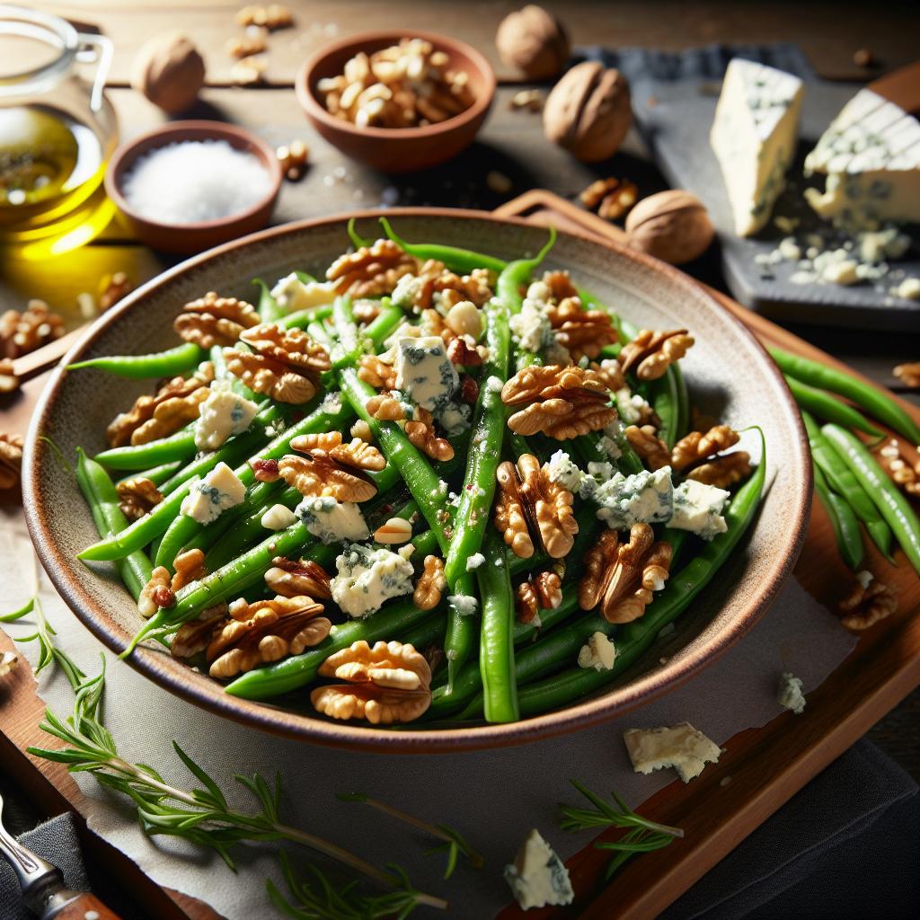 green beans with blue cheese and walnuts