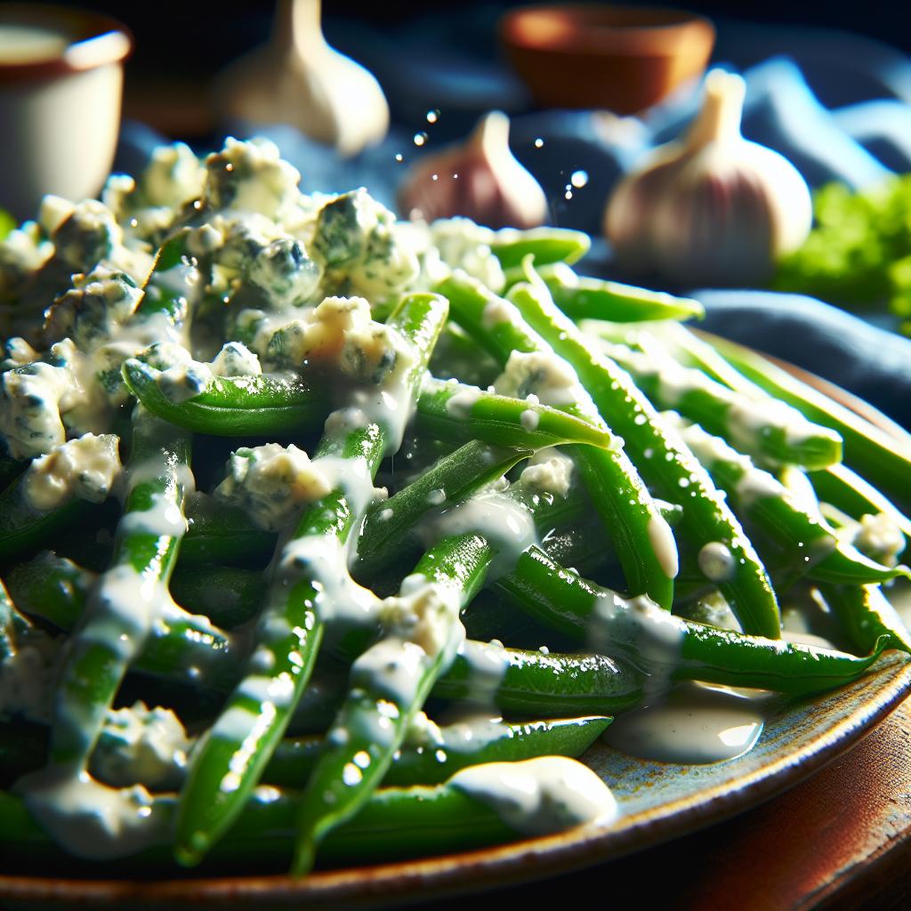 green beans with creamy blue cheese dressing