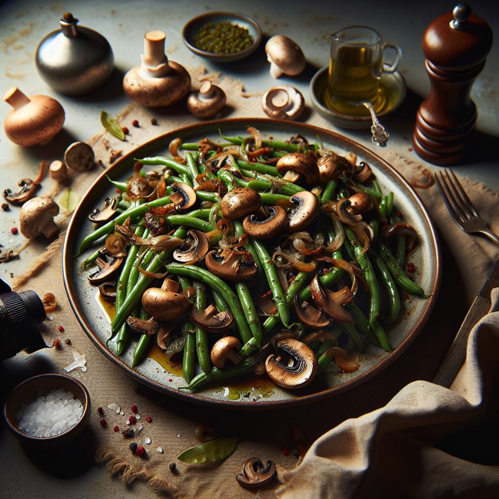 green beans with creamy mushrooms and shallots