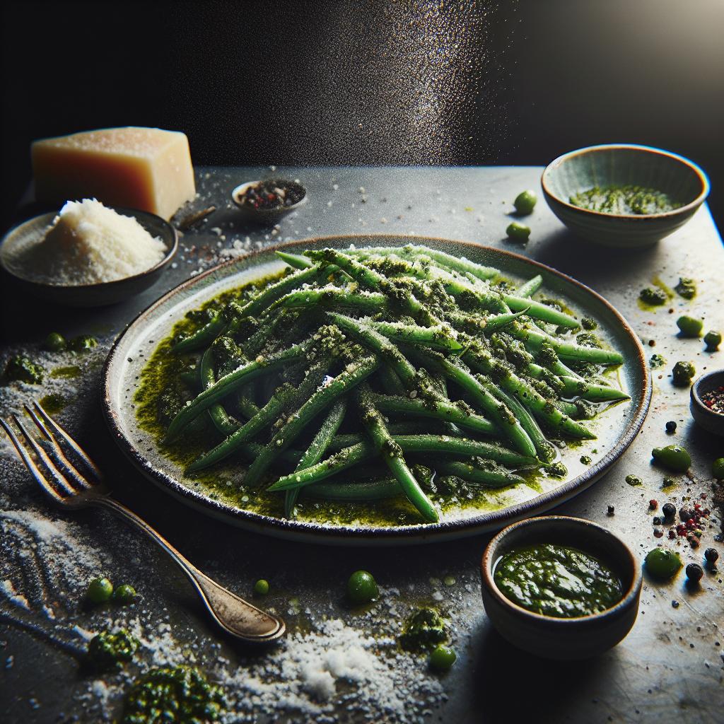 green beans with creamy pesto sauce