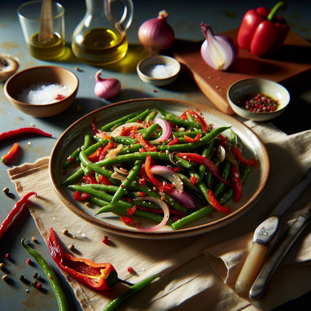 green beans with red peppers and shallots