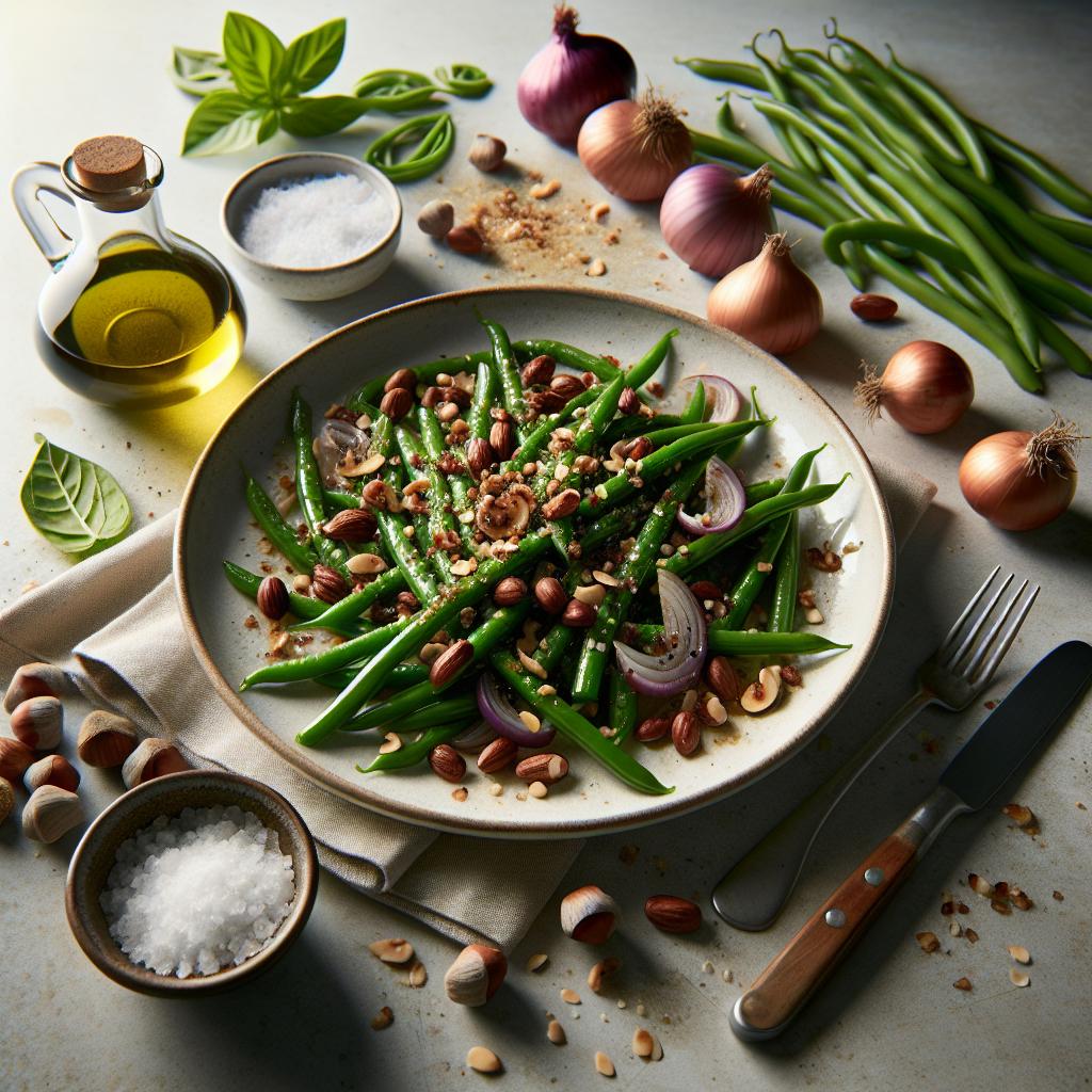 green beans with shallots and hazelnuts