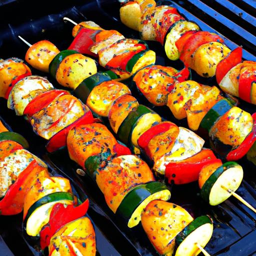 grilled chicken skewers with vegetables