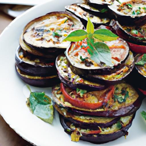 grilled eggplant and tomato stack with basil