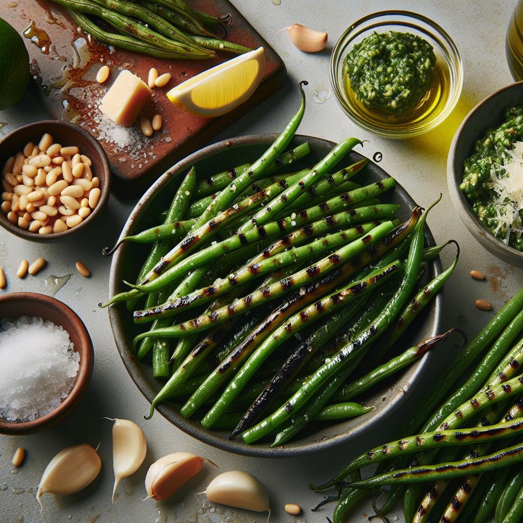 grilled green beans with garlic scape pesto