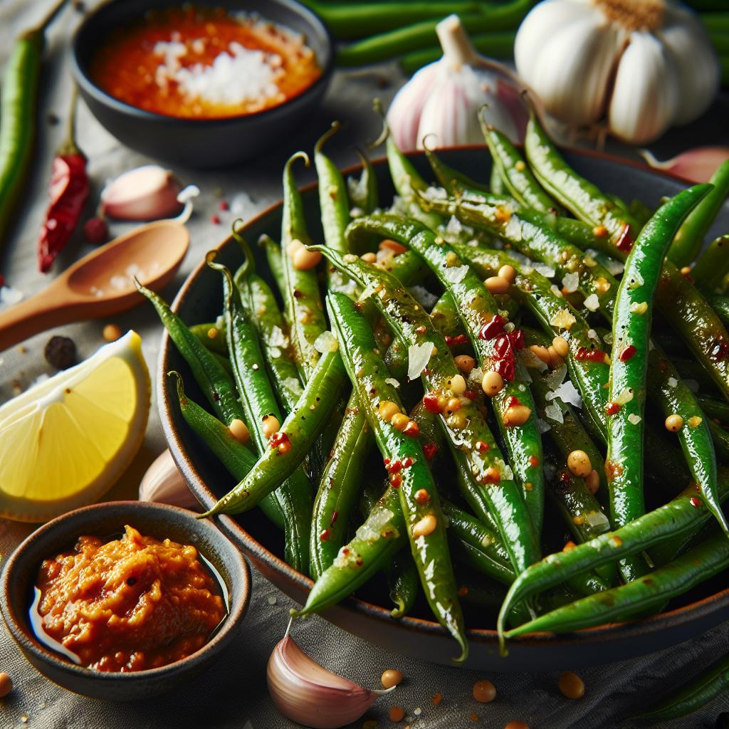 grilled green beans with harissa